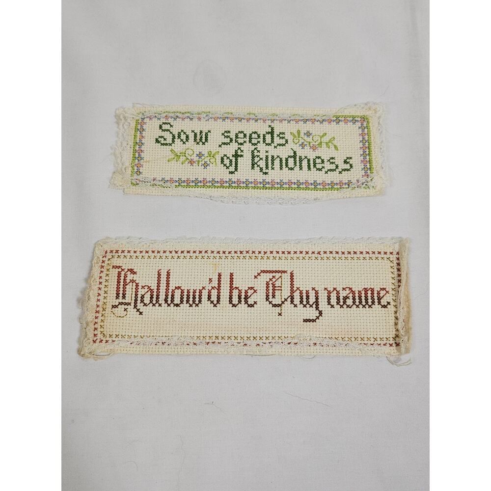 2 Antique Handmade Embroidered Lace Edge Bible Bookmarks